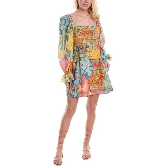 New Anthropologie Farm Rio Women's Summer Tapestry Mini Dress Smocked  - Size M - Picture 2 of 9